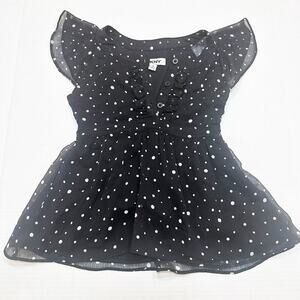 DKNY Toddler Girls Black Dot Blouse sz 3T Flutter Sleeve Blouse